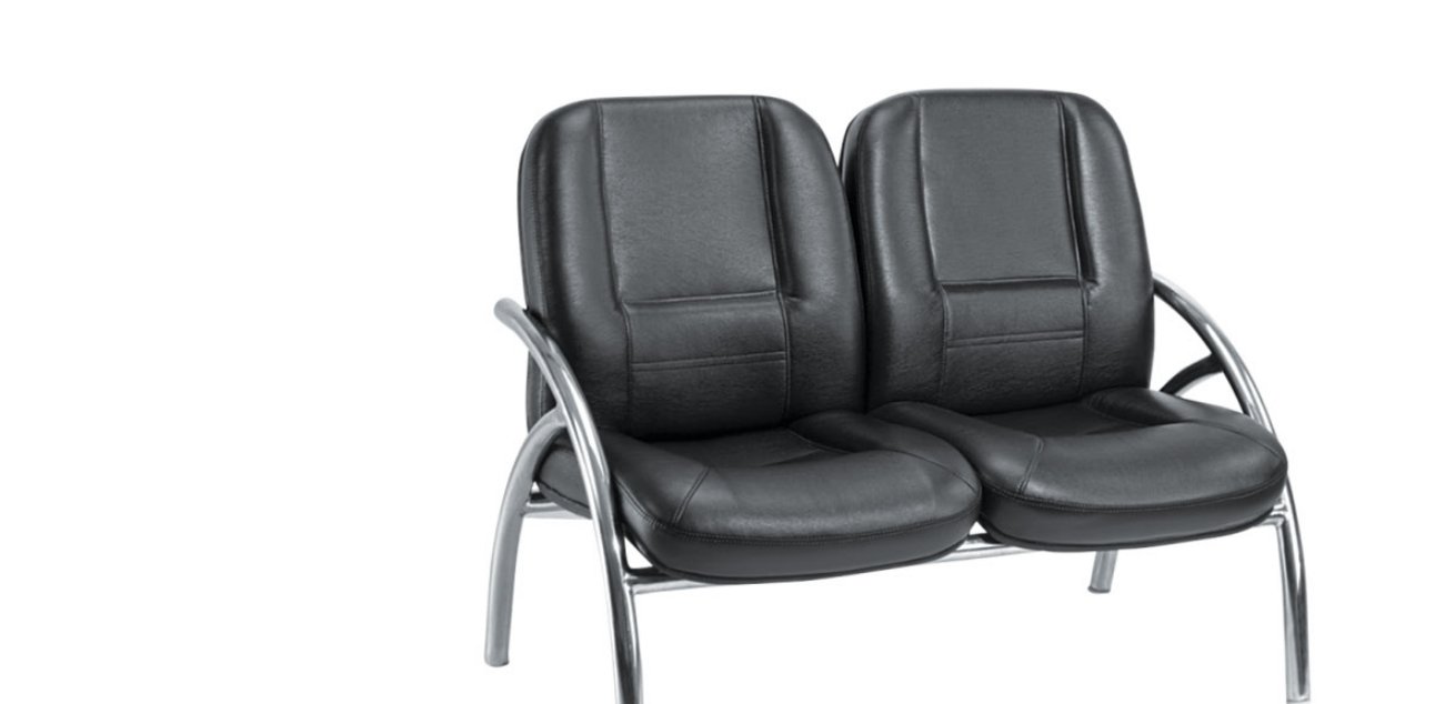 Black tandem two-seater waiting chair with chrome tube frame